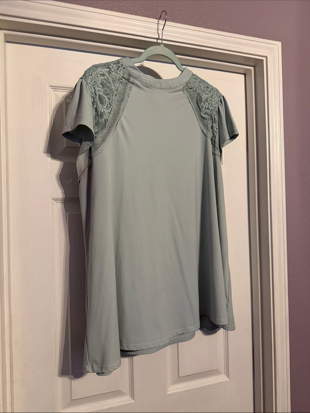 torrid Lace-Shoulder Short Sleeve Top - Sage Green